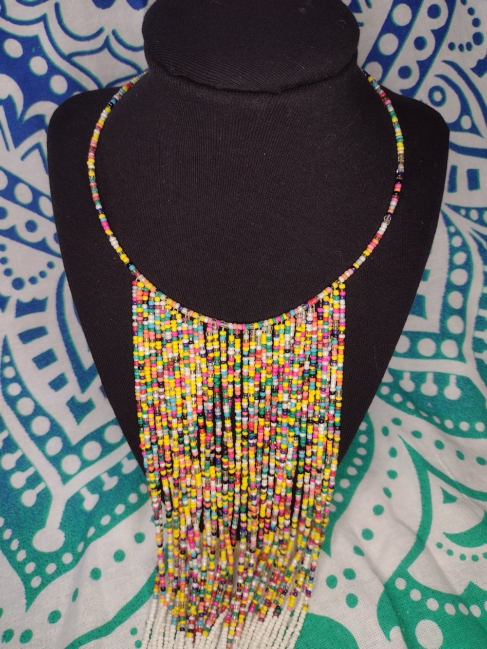 Boho Rainbow Beaded Fringe Statement Necklace